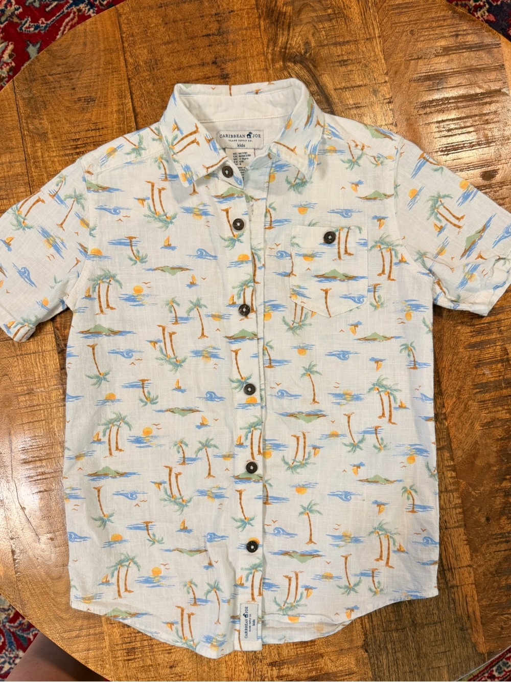 Boys Caribbean Joe Light Blue Tropical Palm Button-Down Shirt